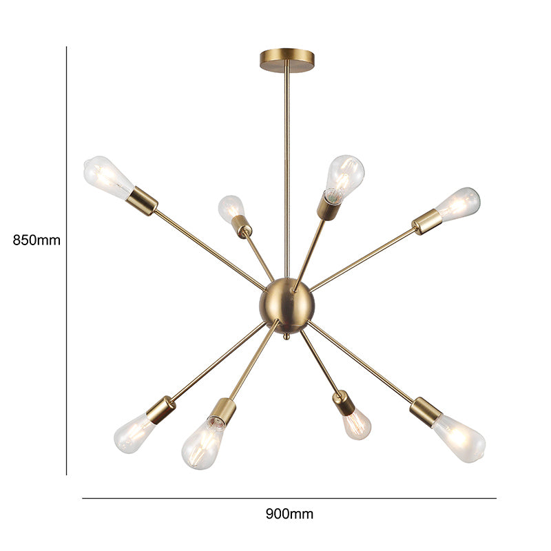 Lámpara Colgante Porta E27 x 8 Ampolletas Estilo Oro - Ledinnova