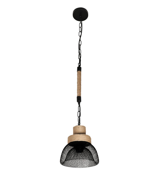 Lámpara Colgante E27 con Malla Negra y Base de Madera – Estilo Industrial para Interior - Ledinnova